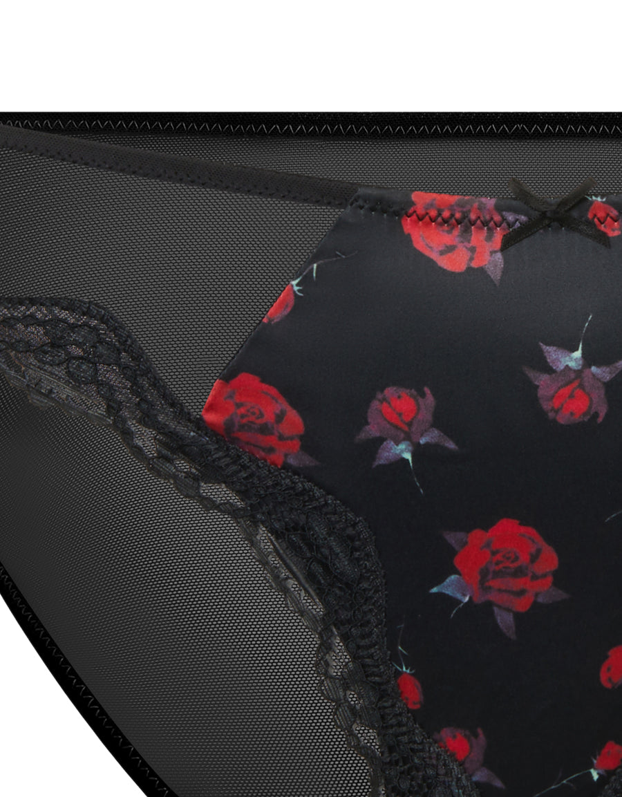 Floral Satin Brazilian Panty with Lace