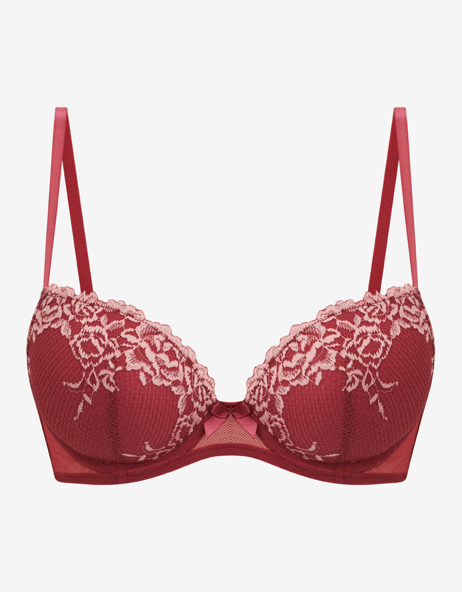 Red Double Push-Up Plunge Bra