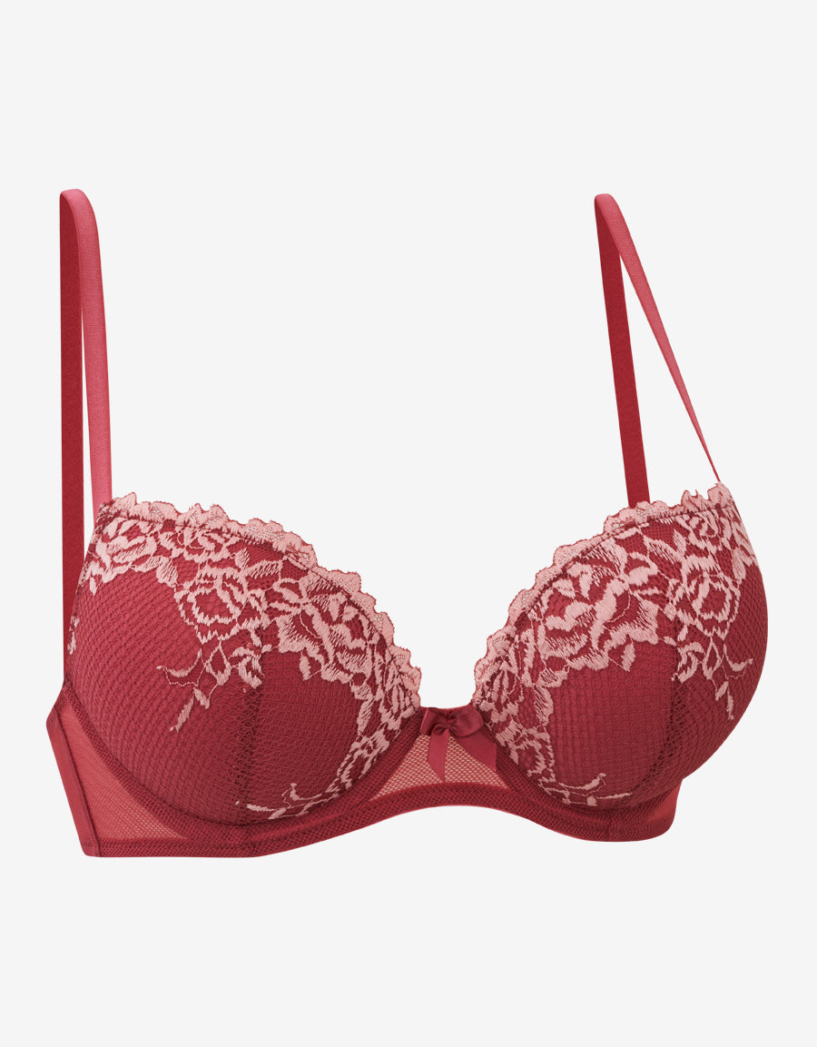 Red Double Push-Up Plunge Bra