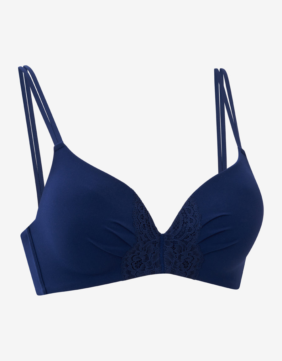 Blue Non Padded Plunge Bra