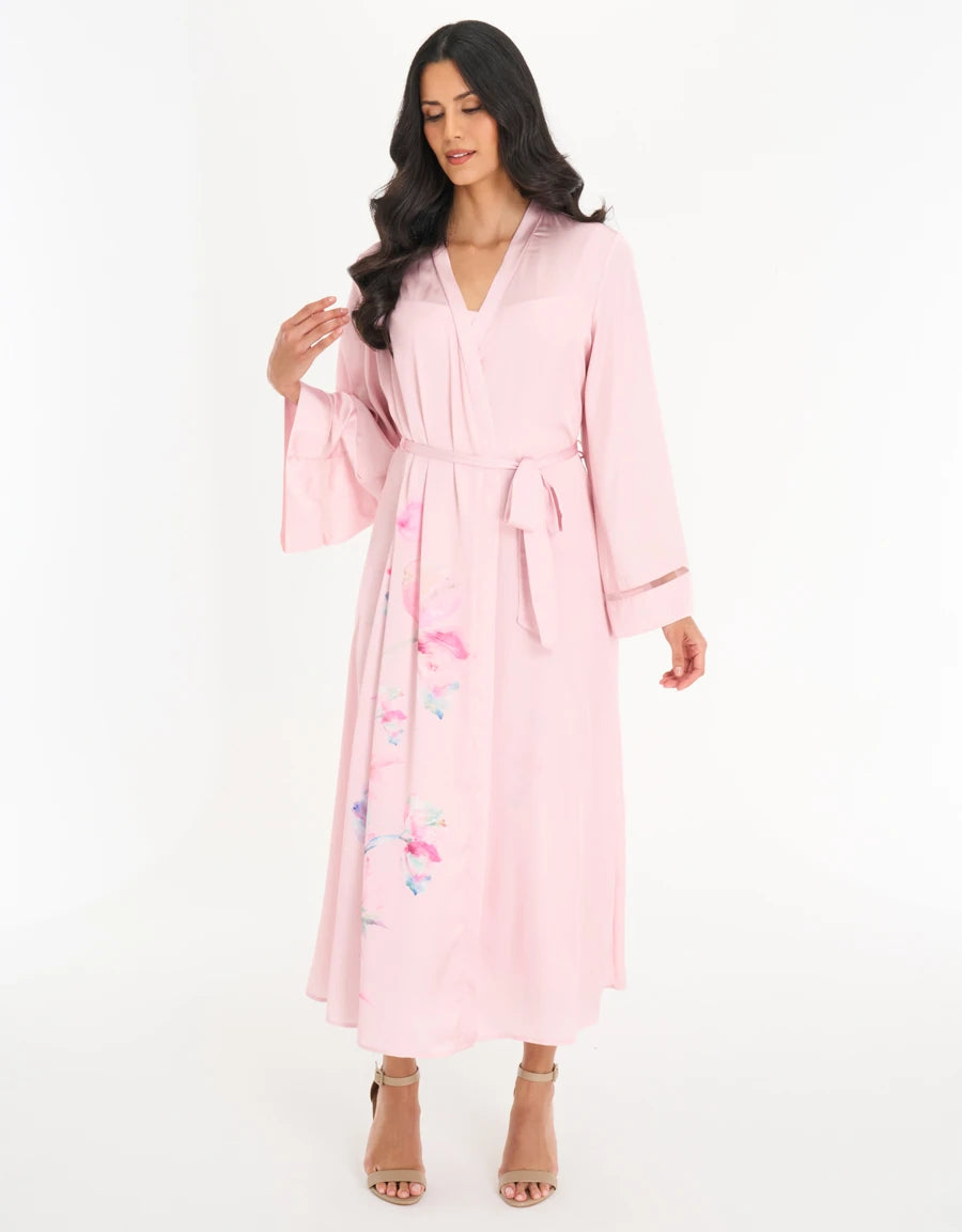 Floral Print Satin Long Robe