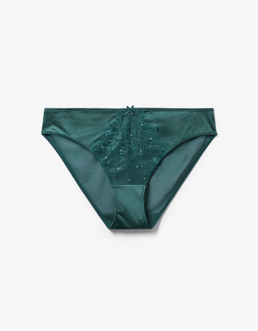 Diamante Detail Lace-Trim Bikini Panty