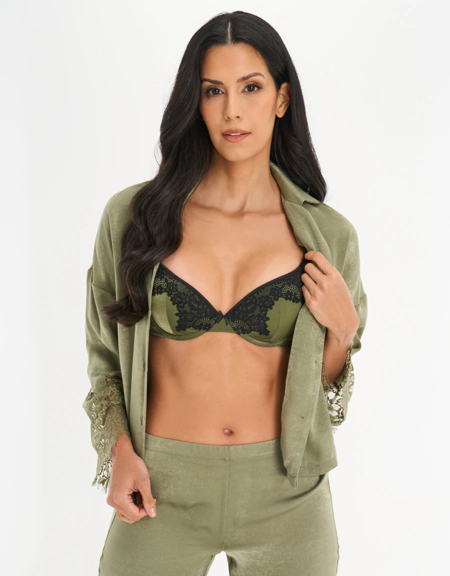 Lace-Trim Satin Pajama Set