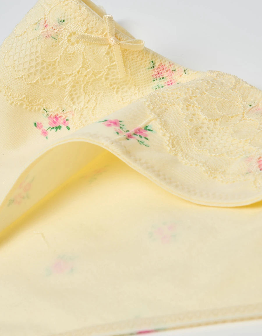 Lace-Trim Floral Print Brazilian Panty