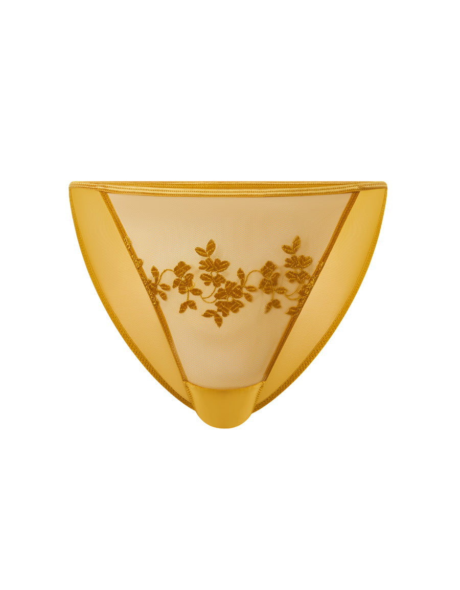 Floral Embroidered Yellow Tanga