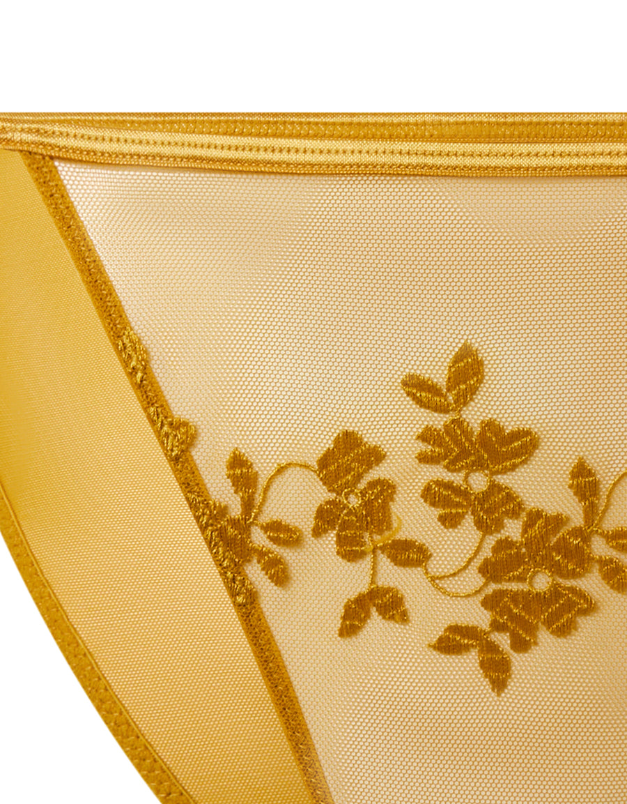 Floral Embroidered Yellow Tanga