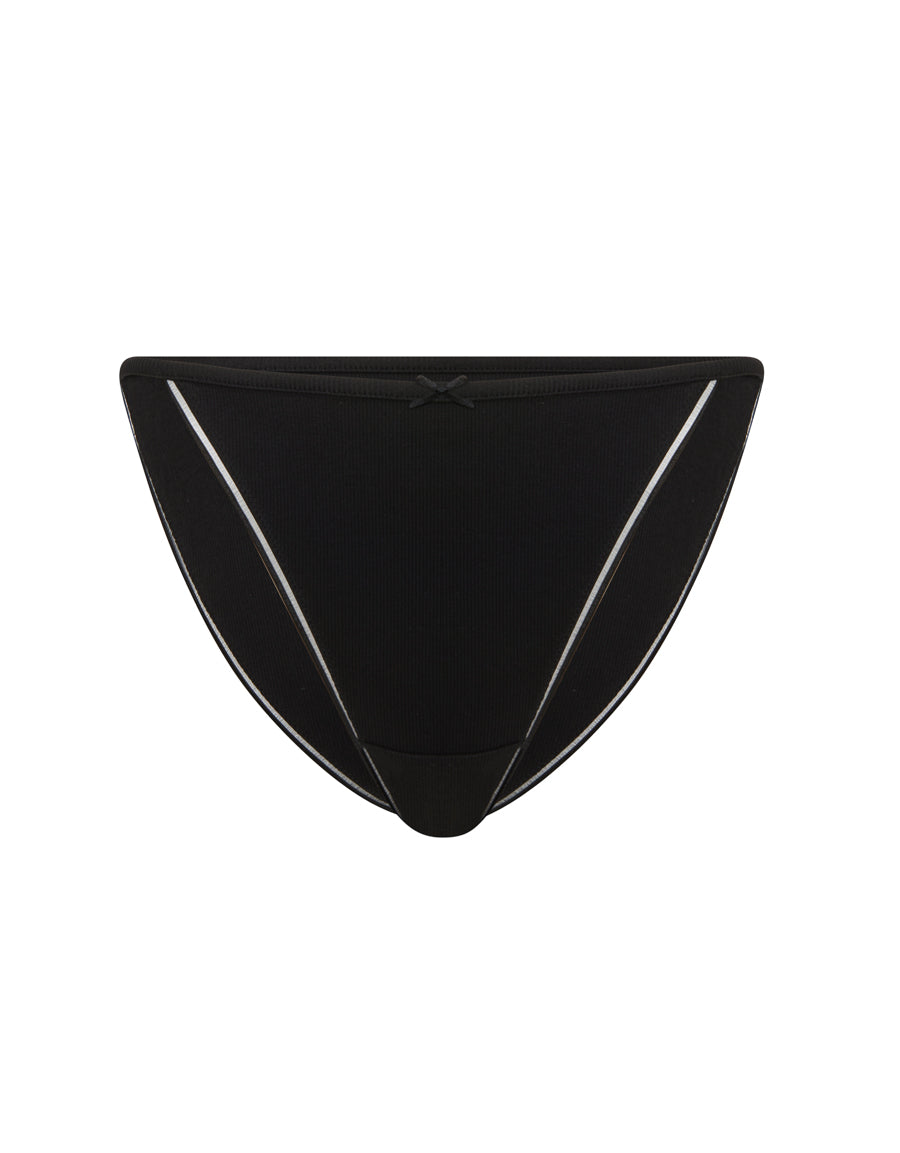 Black Ribbed Cotton Tanga