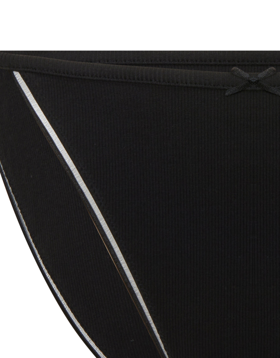 Black Ribbed Cotton Tanga