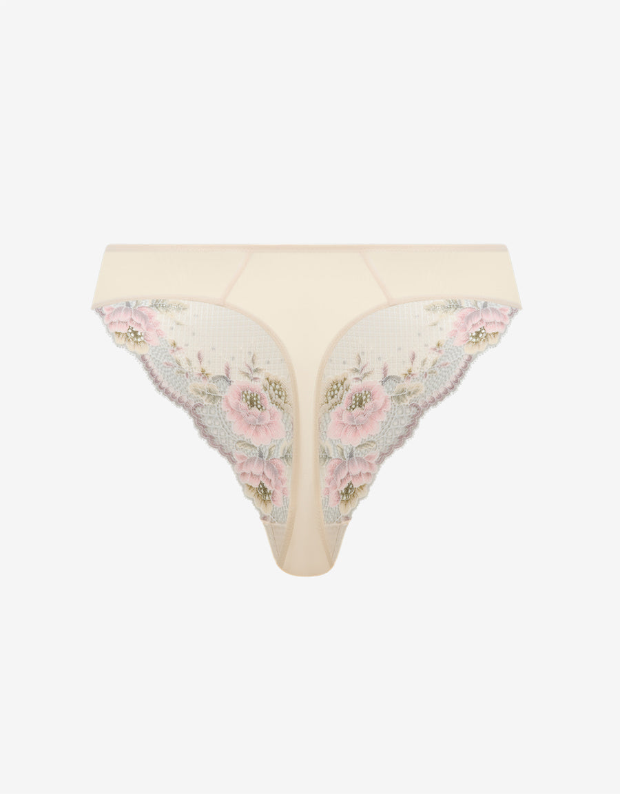 Lace And Mesh Thong