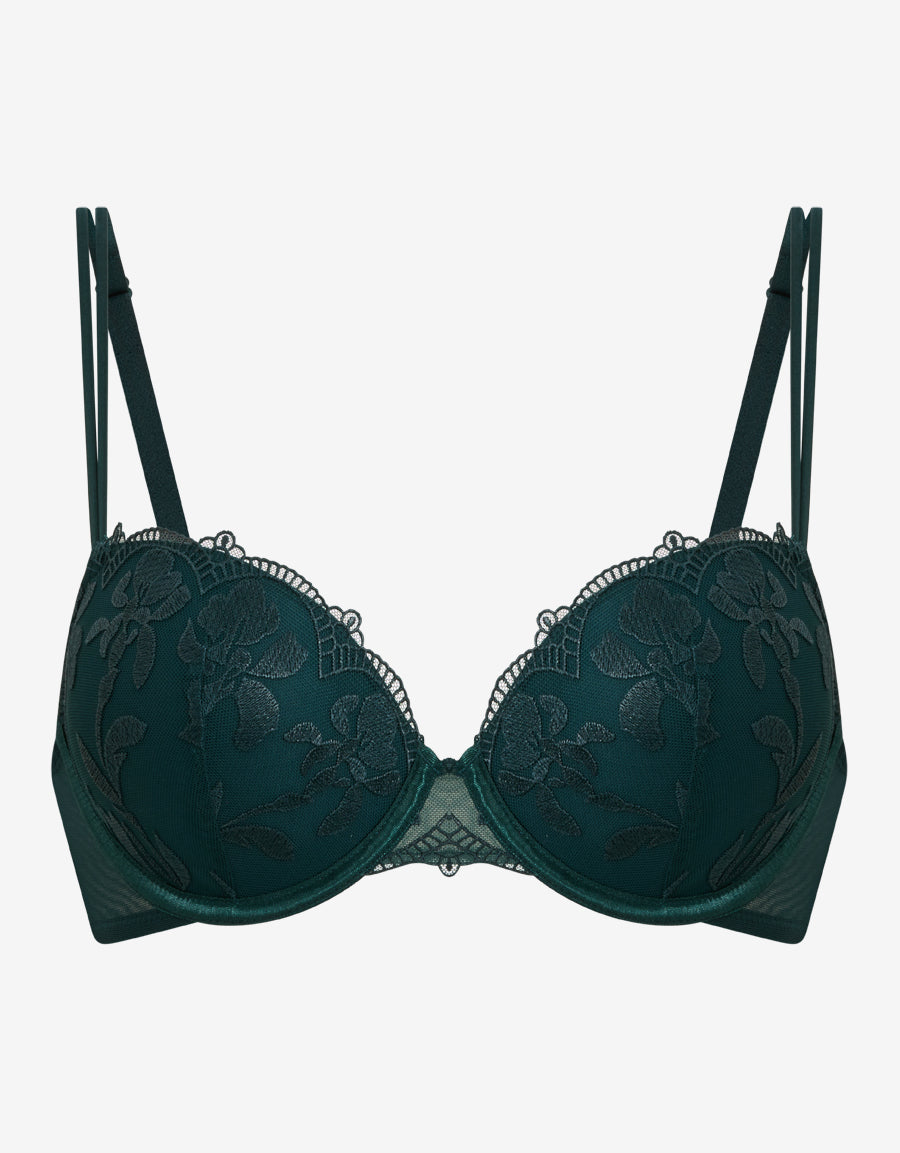 Satin And Embroidery Balconette Bra