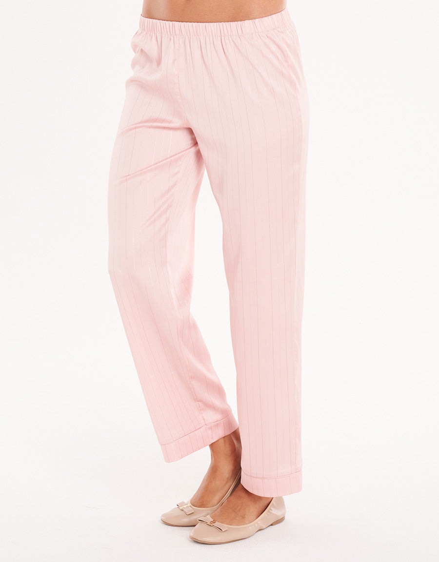 Golden Stripe Short-Sleeve Long Pink Pajama Set