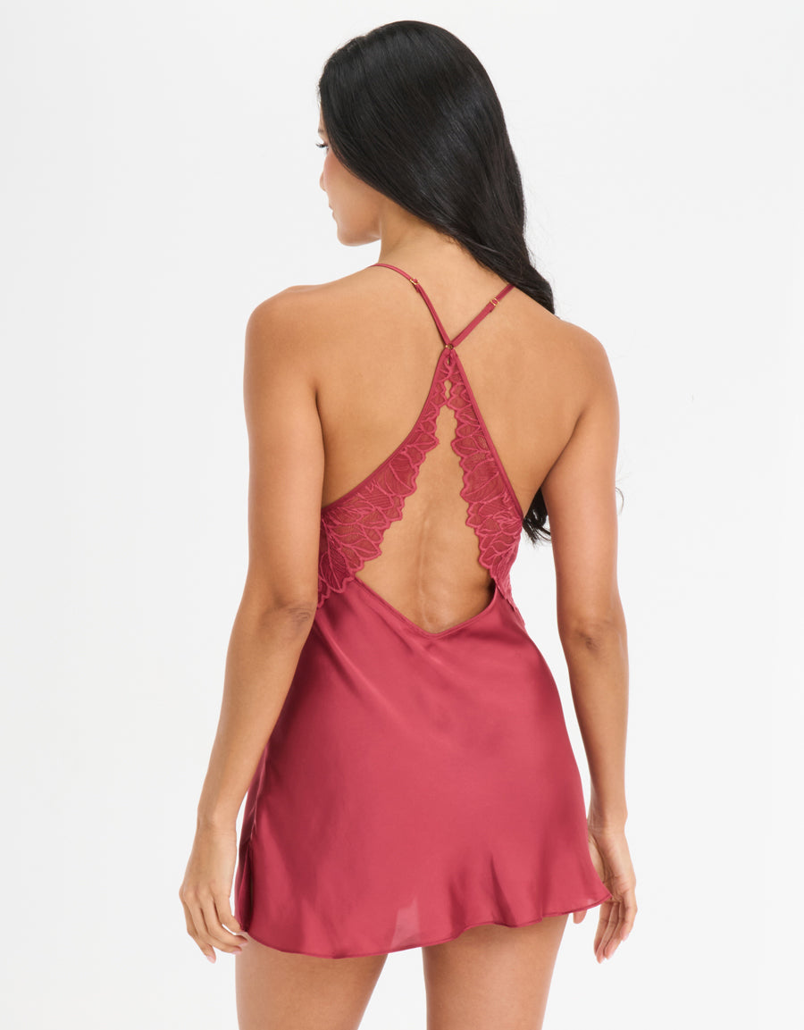 Lace-Trim Satin Short Dress