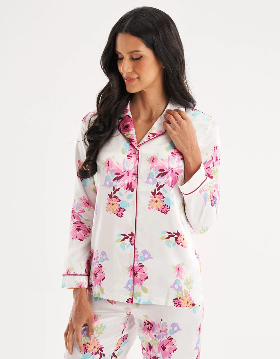 Floral Print Satin Pajama Set