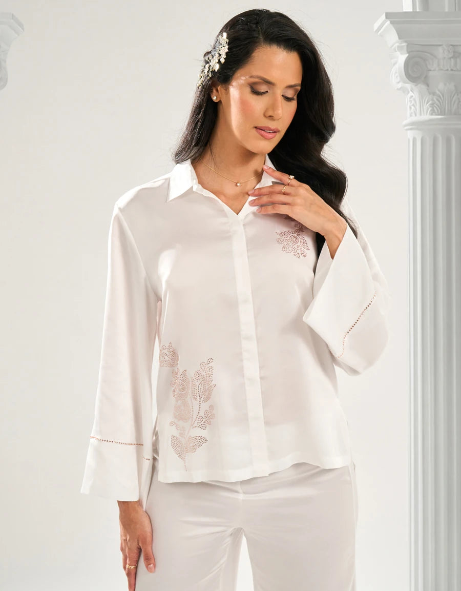 Diamante Detail Satin Bridal Pajama Set