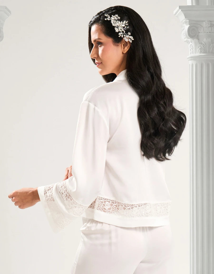 Lace-Trim Satin Bridal Pajama Set