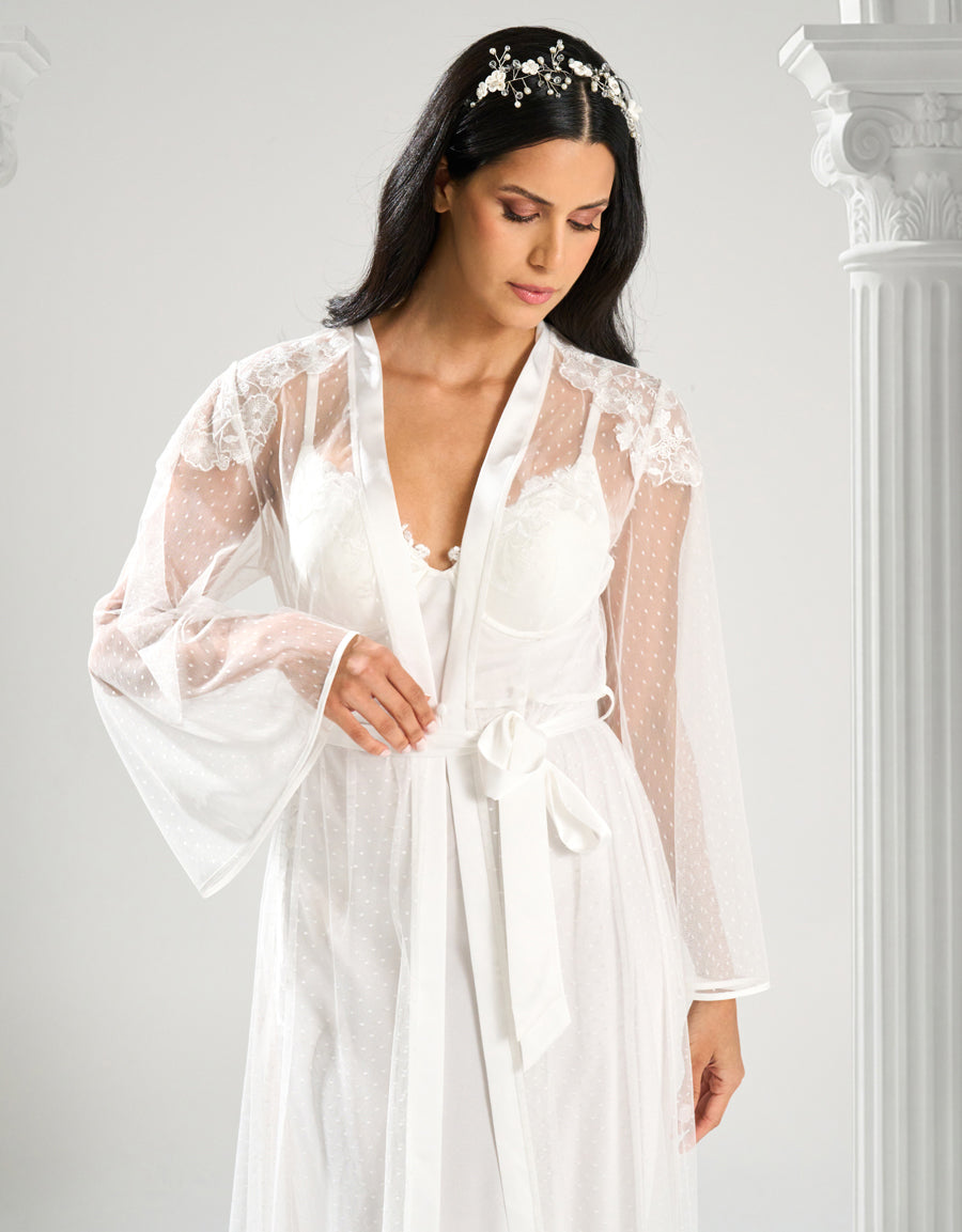 Embroidered Satin Bridal Long Robe