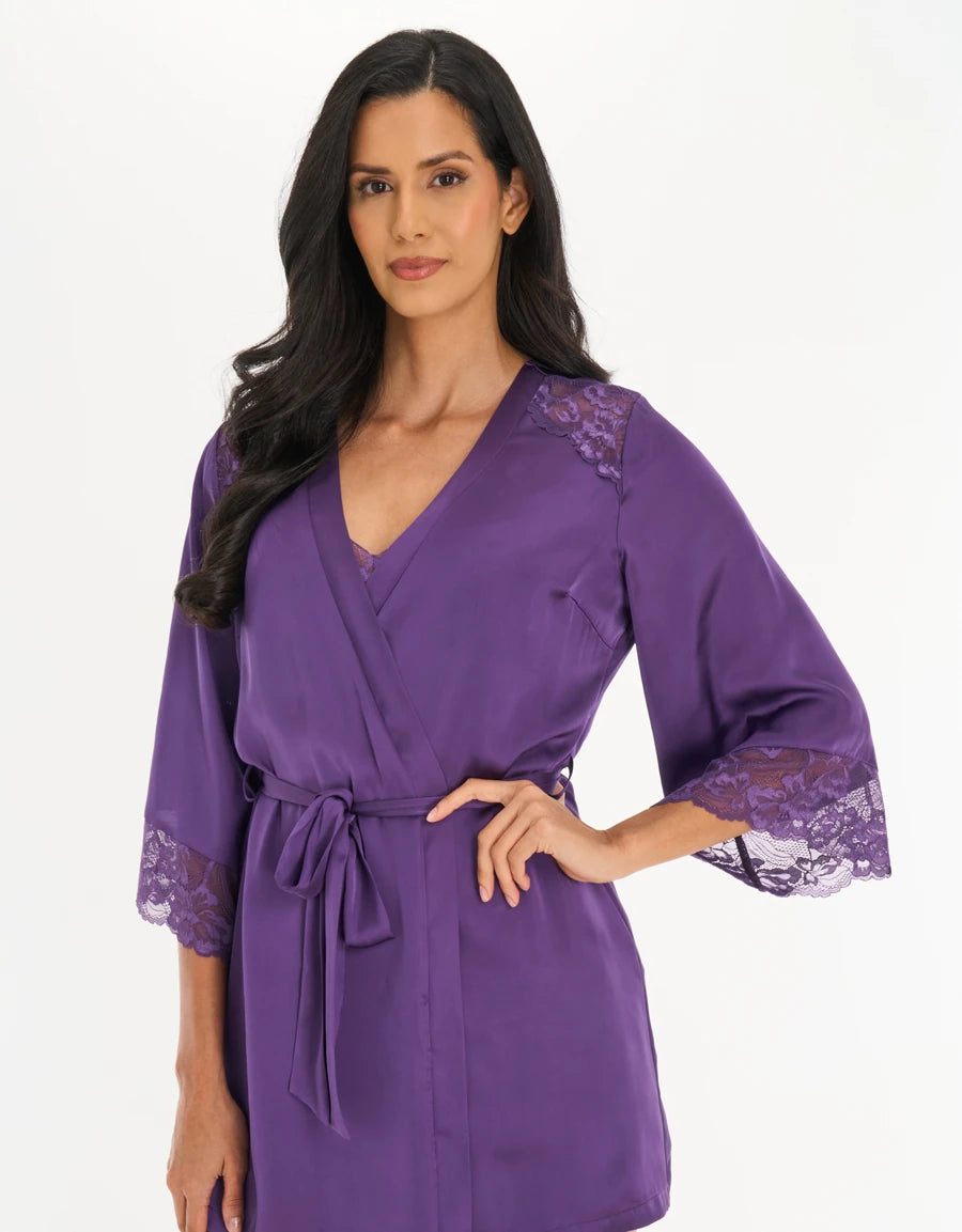 Lace-Trim Satin Short Robe