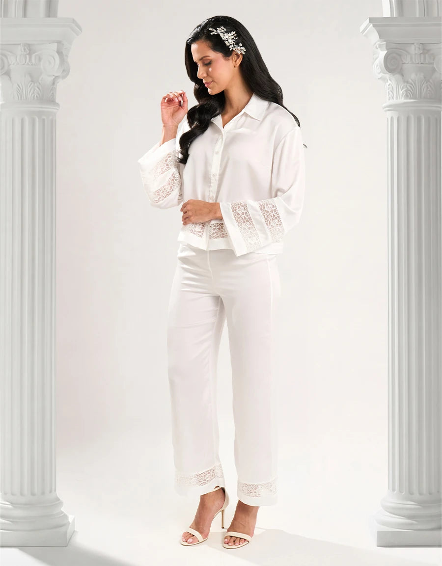 Lace-Trim Satin Bridal Pajama Set