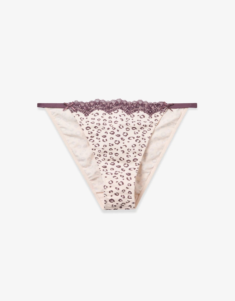 Lace-Trim Leopard Print Tanga Panty