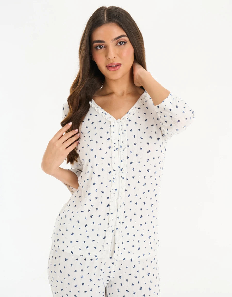 Floral Print Pointelle Pajama Set