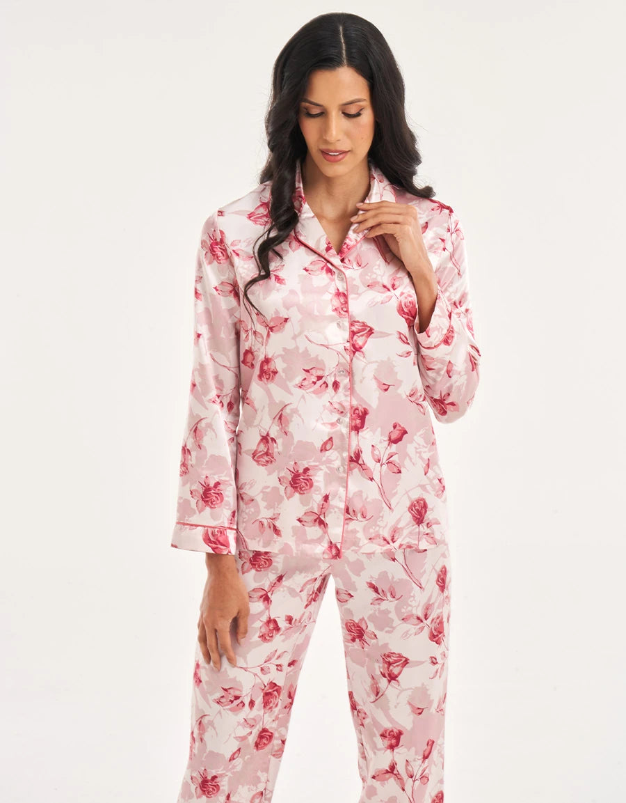Floral Print Satin Pajama Set