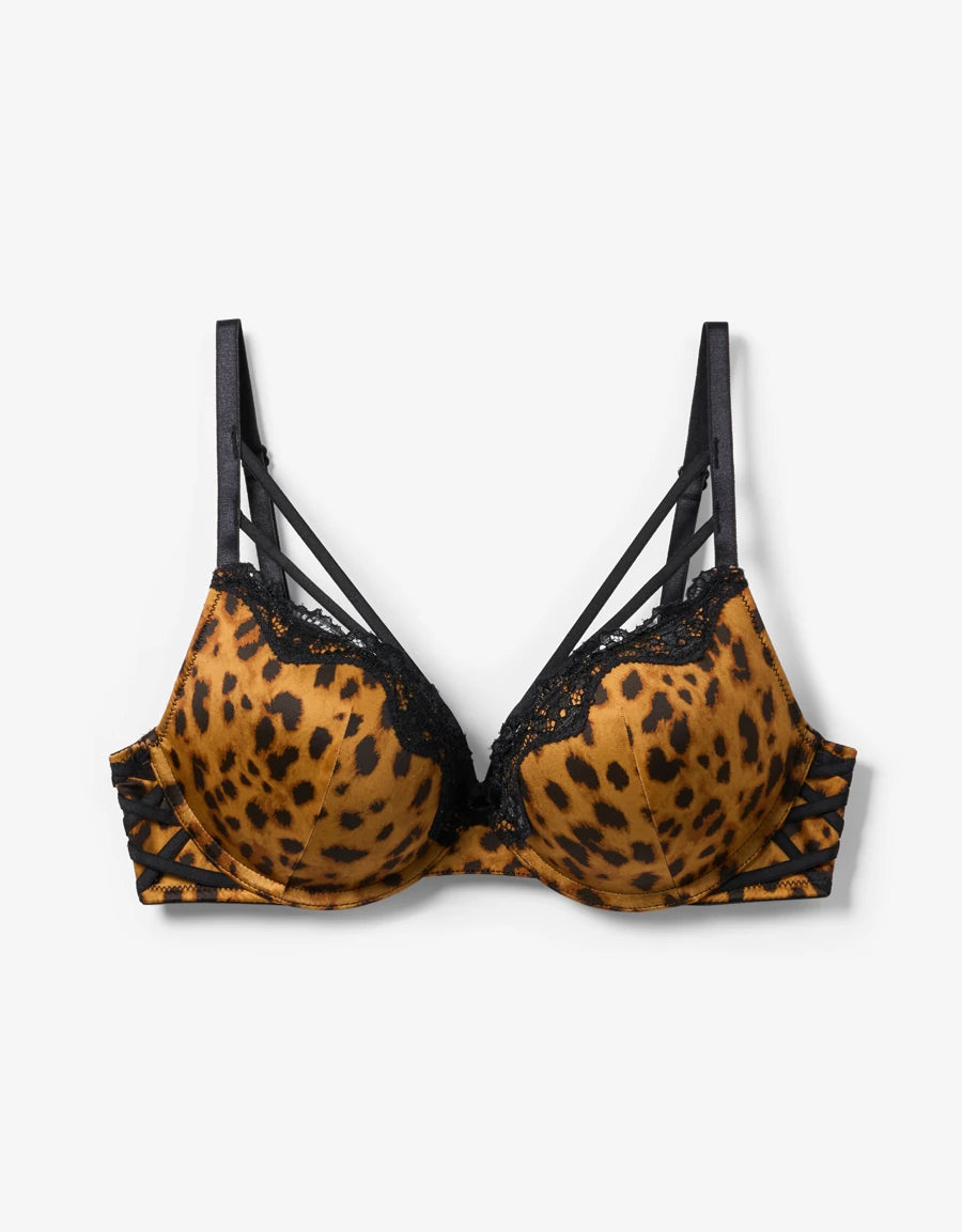 Leopard Print Double Push-Up Plunge Bra