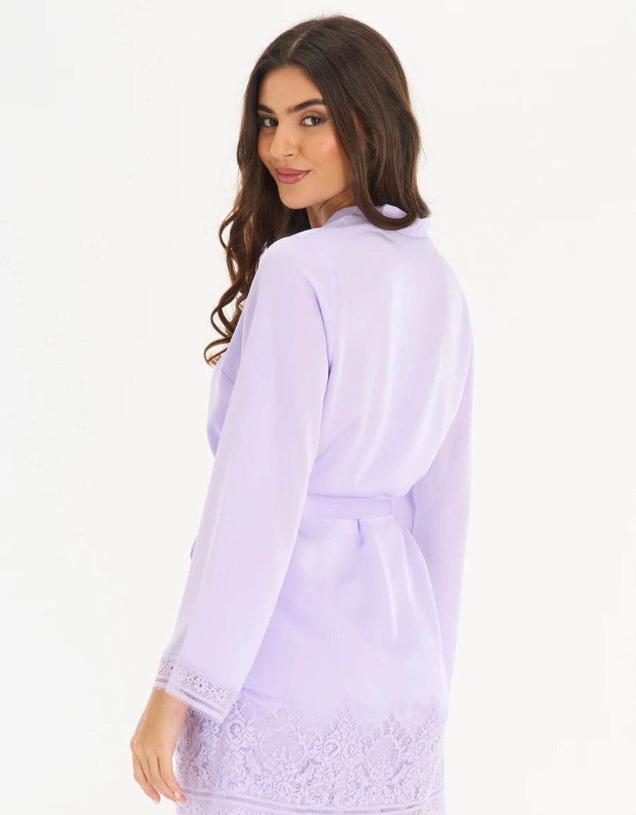 Lace-Trim Satin Short Dress Set