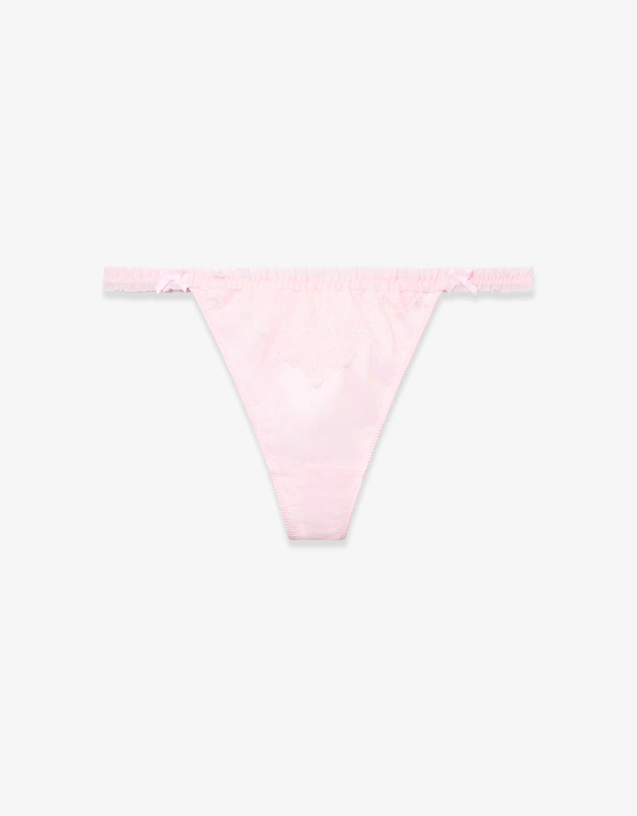 Lace-Trim Satin Bridal Thong Panty