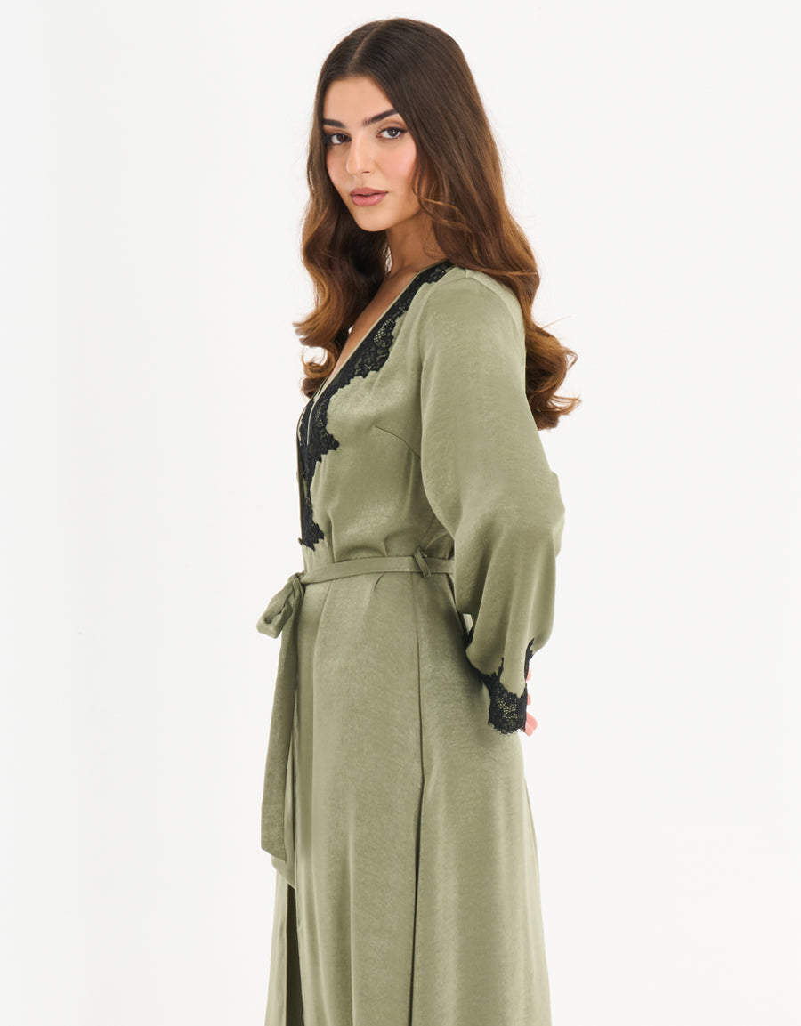Satin Long Robe in Dark Green