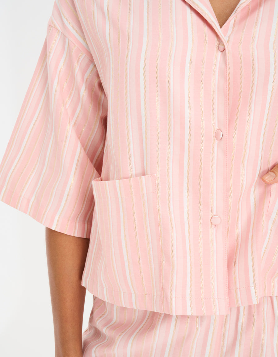 Midi Sleeve Shirt and Shorts in Coral