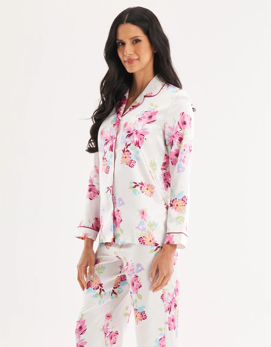 Floral Print Satin Pajama Set