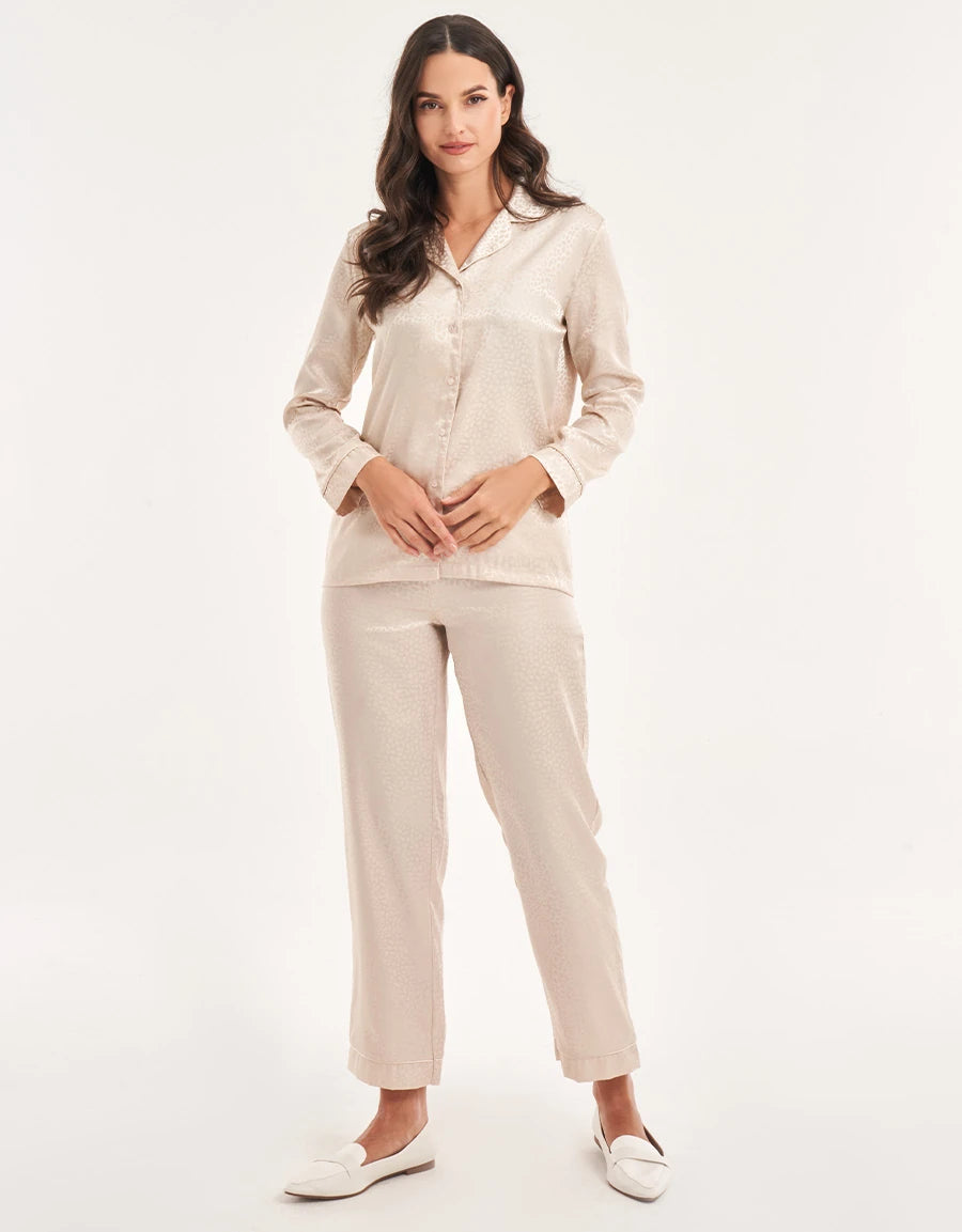 Leopard Print Jacquard Satin Pajama Set