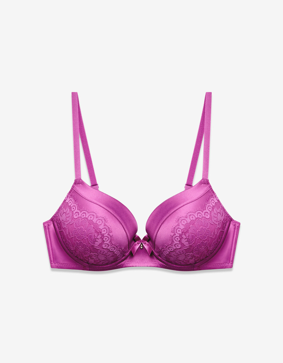 Satin Plunge Push Up Bra in Purple