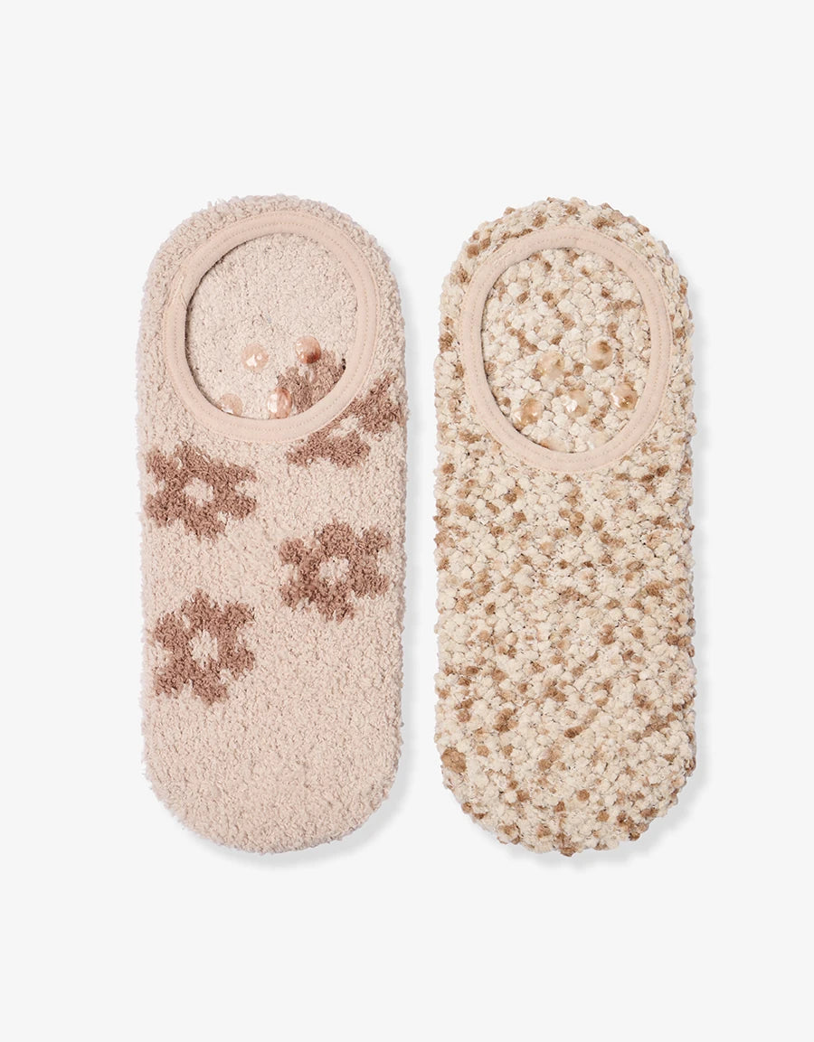 Floral Print Fleece Footie Socks