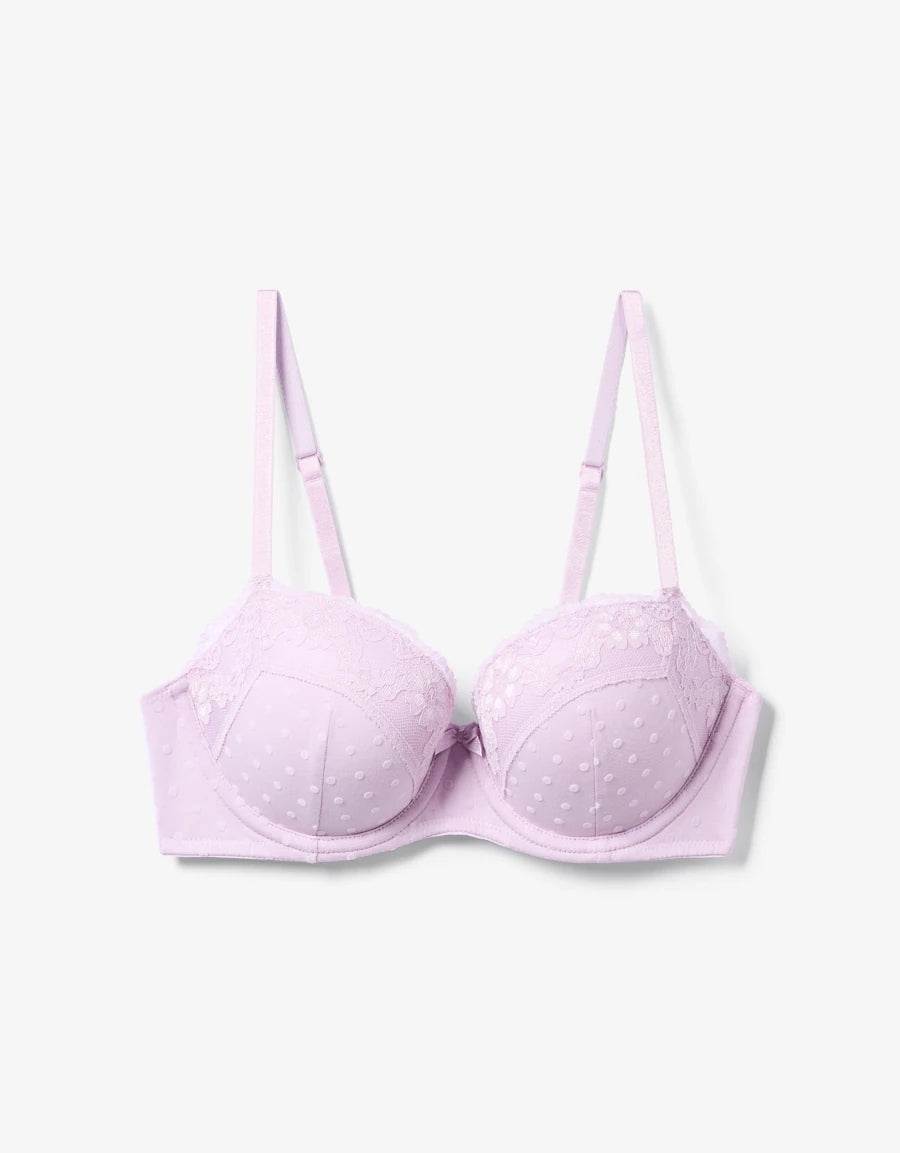 Lace-Trim Polka Dot Print Balconette Bra