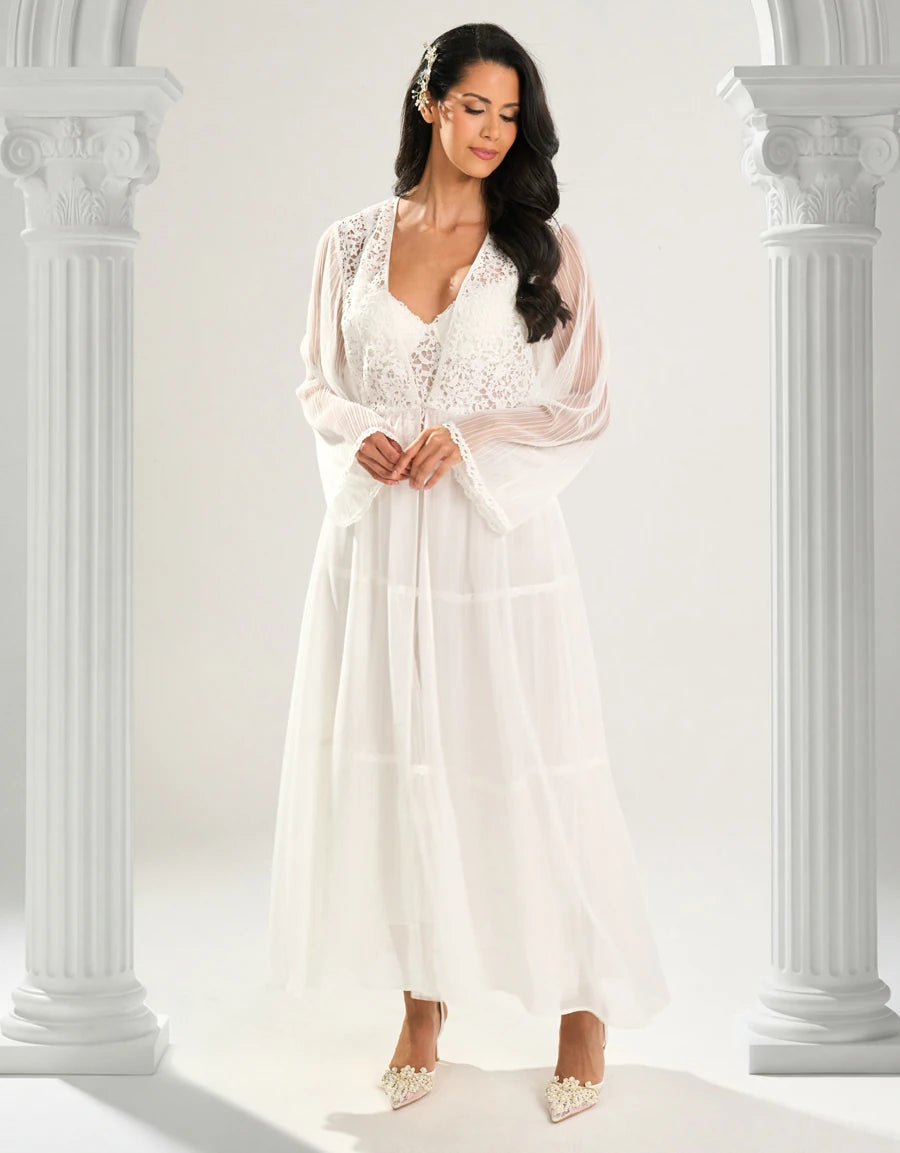 Lace-Trim Chiffon Bridal Long Robe