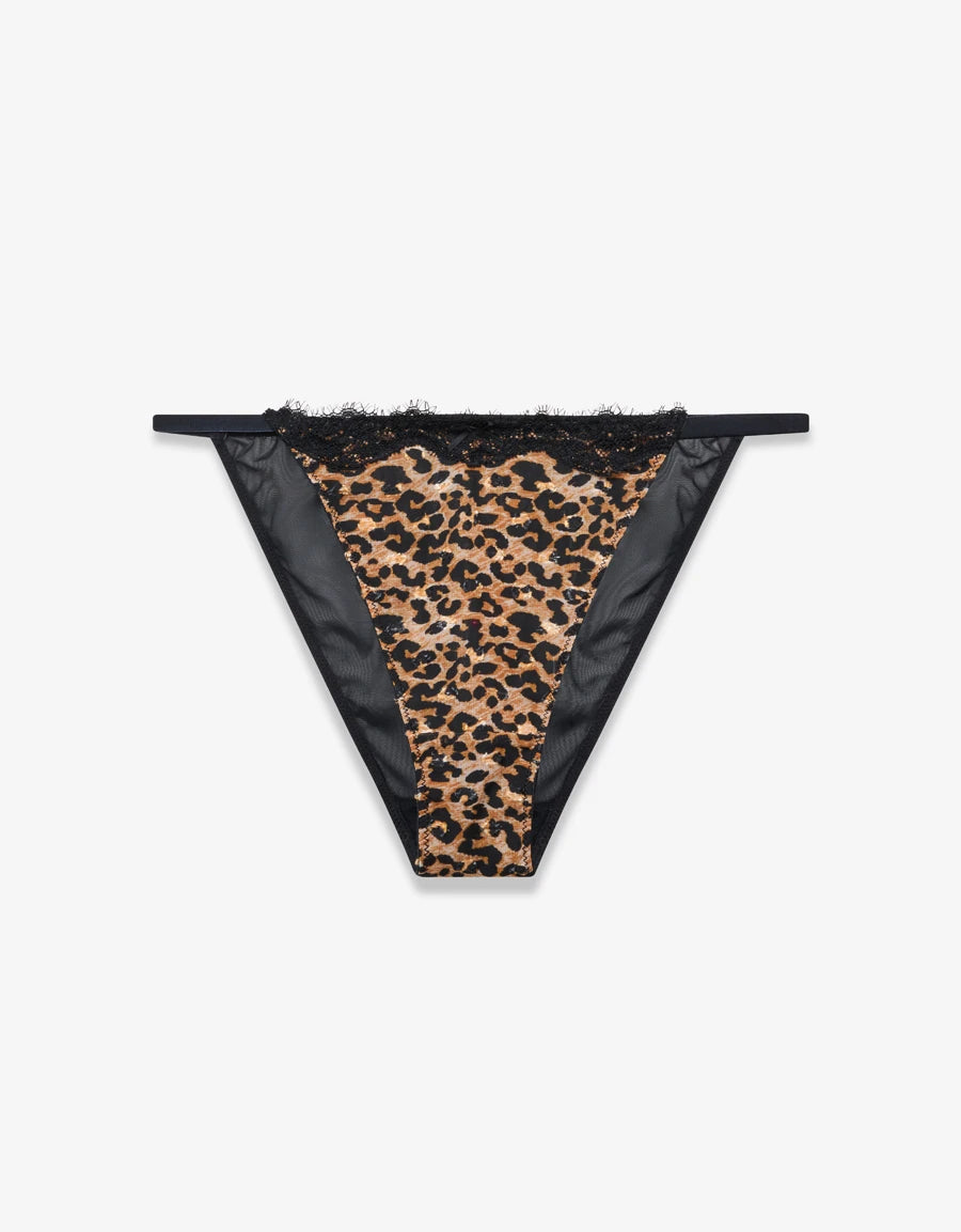 Lace-Trim Leopard Print Tanga Panty
