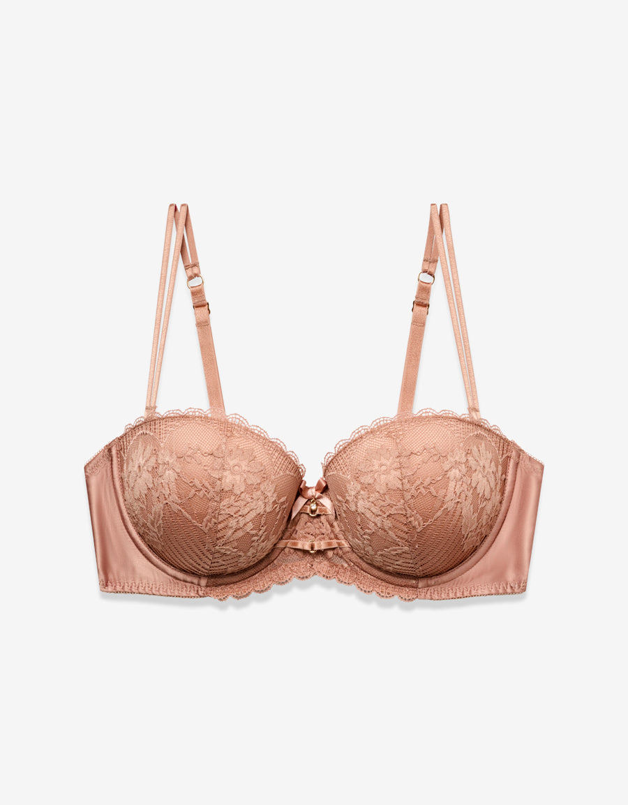 Balconette Satin Push Up Bra in Mocha