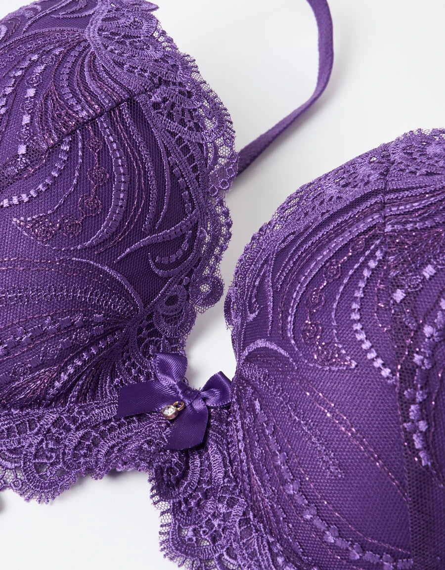 Embroidered Lace Push-Up Plunge Bra