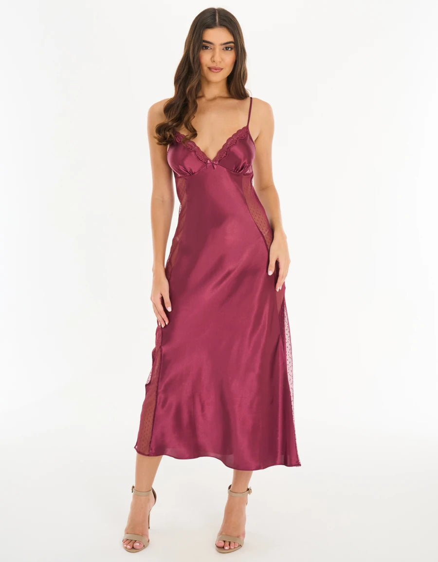 2-Pack Lace-Trim Floral Print Satin Nightdresses