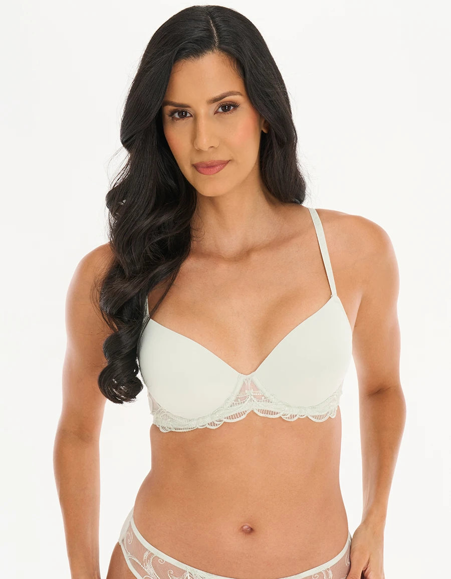 Embroidered Lace-Trim Padded Balconette Bra