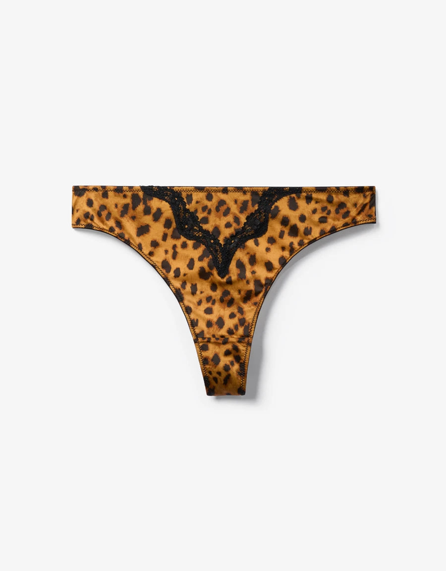 Lace-Trim Leopard Print Thong Panty