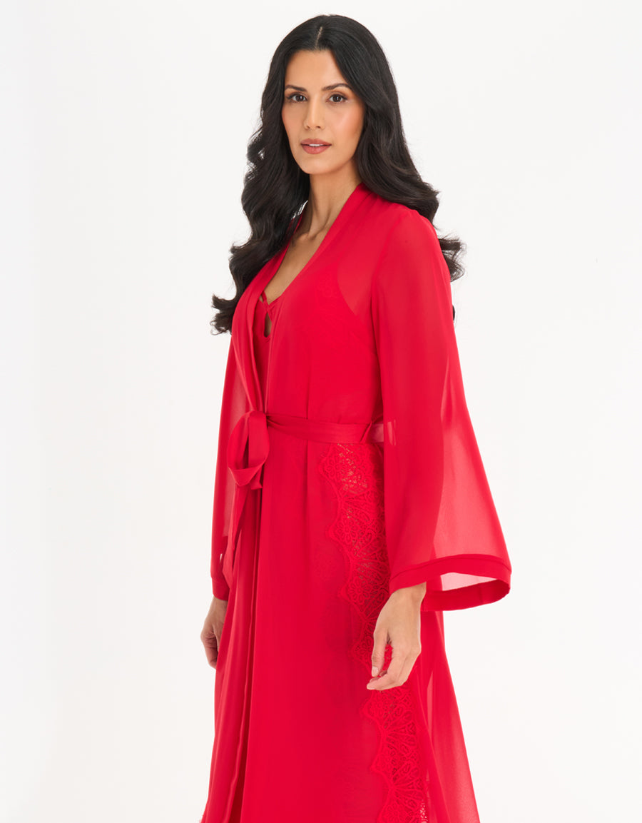 Satin Long Robe in Red