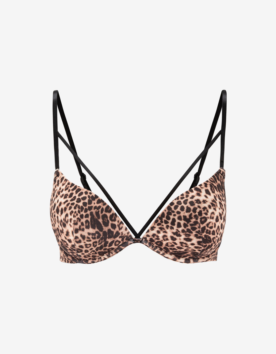 Leopard Print Double Push Up Plunge Bra 