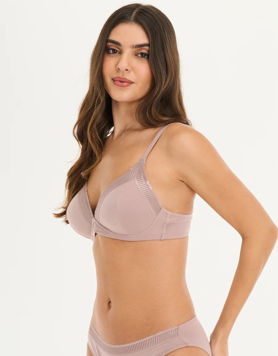 Lace-Trim Cotton Plunge Bra