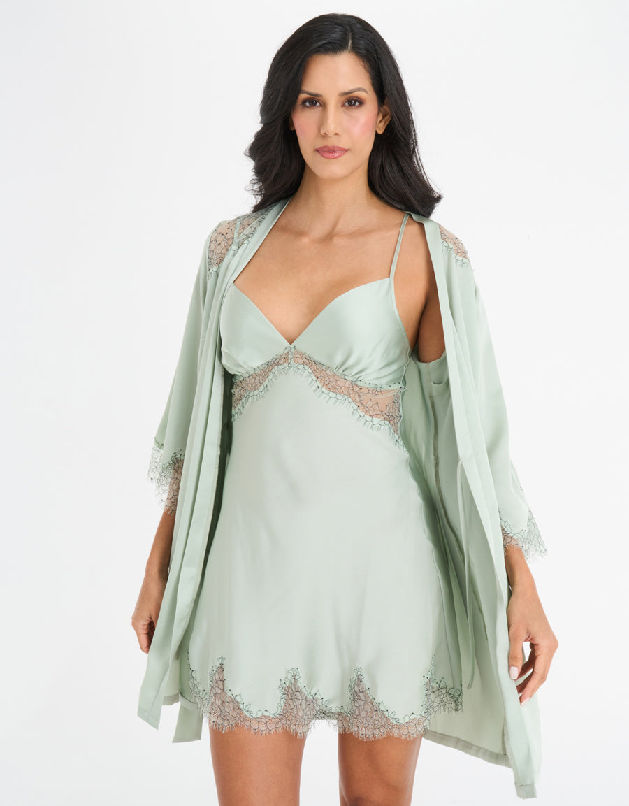 Satin Short Dress and Robe Set