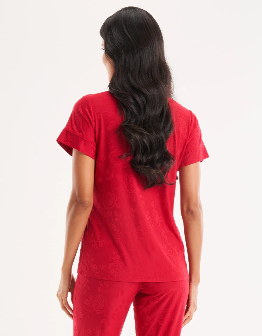 Floral Print Jacquard Pajama Set