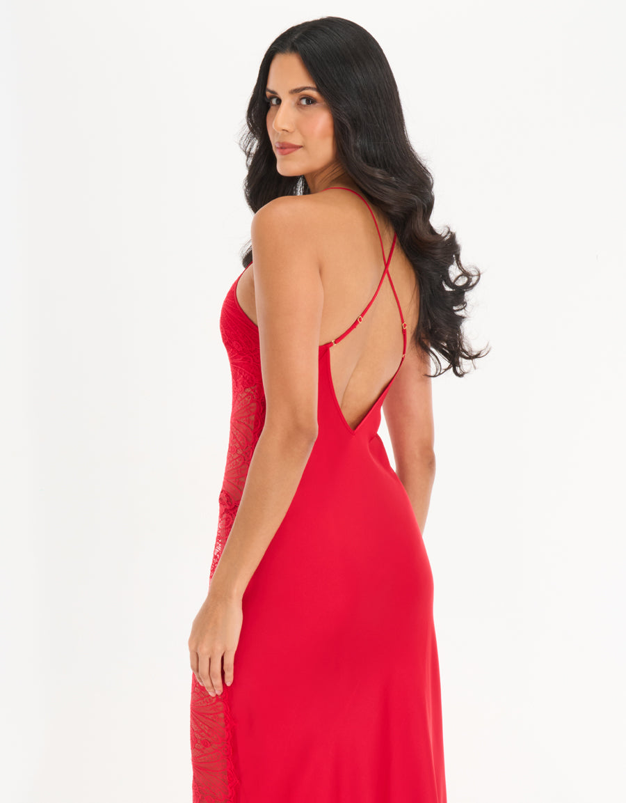 Satin Long Nightdress in Red