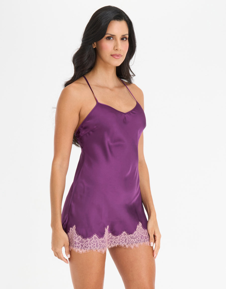 Lace-Trim Satin Short Dress