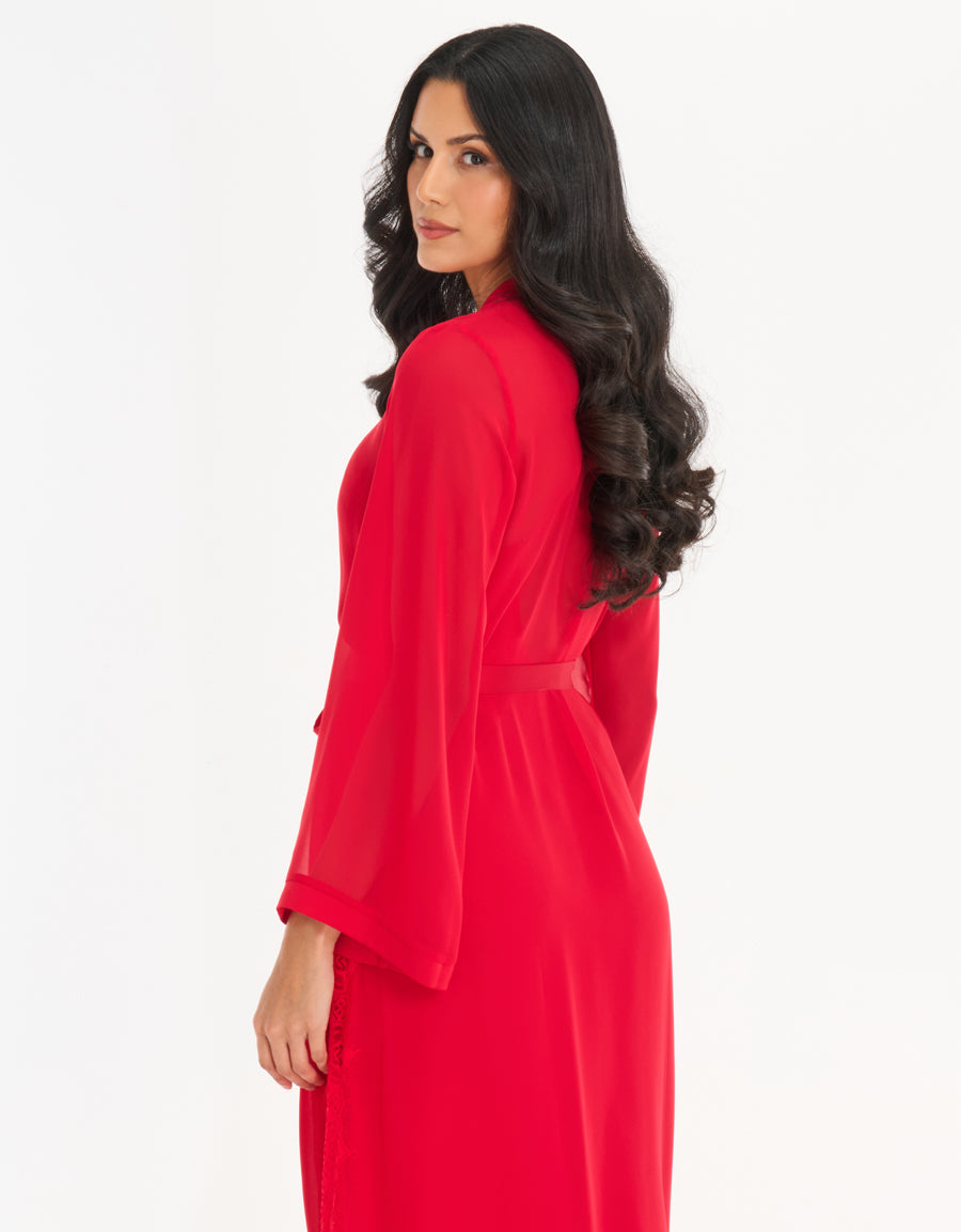 Satin Long Robe in Red